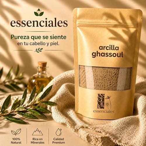 Arcilla Ghassoul Cuida de tu Cabello y Piel - Brillo Natural para tu Piel y Cabello Fuerte - ESSENCIALES 500g, Limpieza profunda de la piel, Elimina el exceso de grasa en la piel, Exfoliante suave thumbnail 7