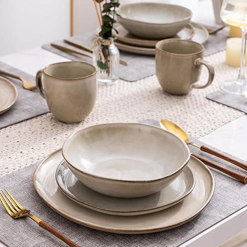 AmorArc Ceramic Dinnerware Sets,Handmade Reactive Glaze Stoneware Plates and Bowls Sets,Highly Scratch Resistant | Dishwasher & Microwave Safe Dishes Set,Service for 12 (36pc) thumbnail 5