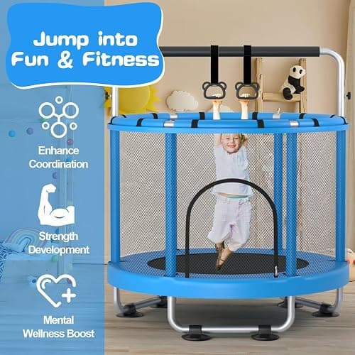 ZCMHAXJ 55" Trampoline for Kids with Enclosure, 440lbs Capacity Indoor & Outdoor Toddler Trampoline with Adjustable Gymnastics Bar & Toys, for Boys & Girls thumbnail 3