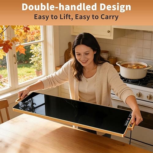 Electric Warming Tray,XL 32"x12",Tempered Glass Warming Mat for Food,Black | Keep Food Warm,Gold Handles Food Warmers For Parties Buffet Daily Gatherings,Temperature Control,Thermostat,Full Surface Warm thumbnail 4