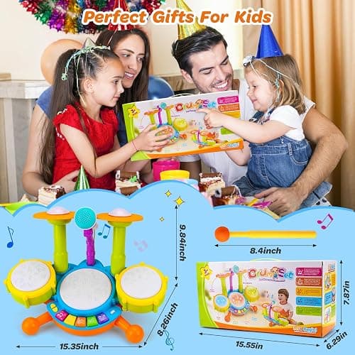Kids Drum Set for Toddlers 1-3 Musical Baby Toys for 1 Year Old Boy Gifts Montessori Baby Girl Toys with Microphone Light Up Learning Toys Birthday Gifts for Infants 6 9 12 18 Months Toddler Age 1-2 thumbnail 2