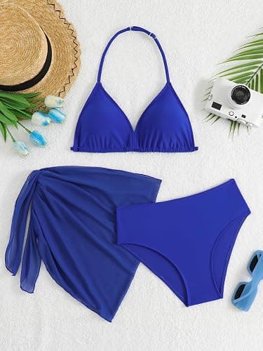 SEGT Girl's 3 Piece Striped Bikini Swimwear Cute Swimsuits Bathing Suit High Waisted with Cover Up Beach Skirt thumbnail 3