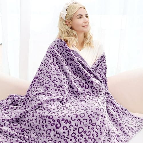 Fleece Blanket Plush Purple Soft Blanket Queen Size Throw Blankets for Bed Warm thumbnail 3