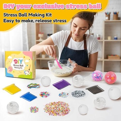 CJiangpo DIY Stress Ball Making Kit Squishy Maker Kit for Women Adults | 12 Blank Stress Skins, 12 Fillers, 12 Color Clay, Storage Box, ASMR Sensory Stress Relief Toy, Make Pressure Ball Gift thumbnail 3