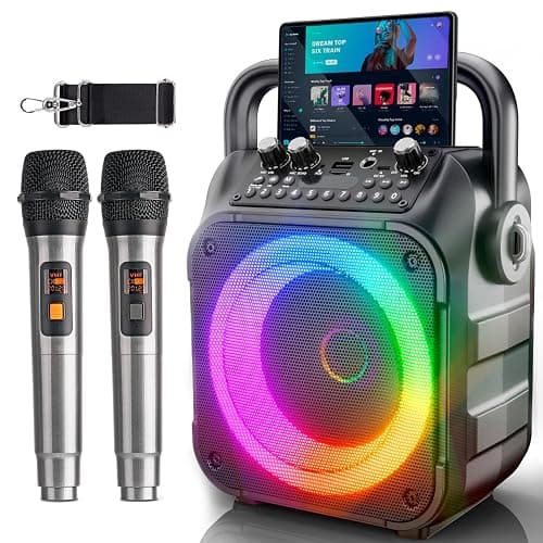 [Newest] Karaoke Machine with 2 Wireless Microphones: Karaoke Speaker Microphones for Adults Kids - Portable Bluetooth Speaker for TV Phone Tablet - Karaoke Gift for Party Home Outdoor Live Mixers - Image 1