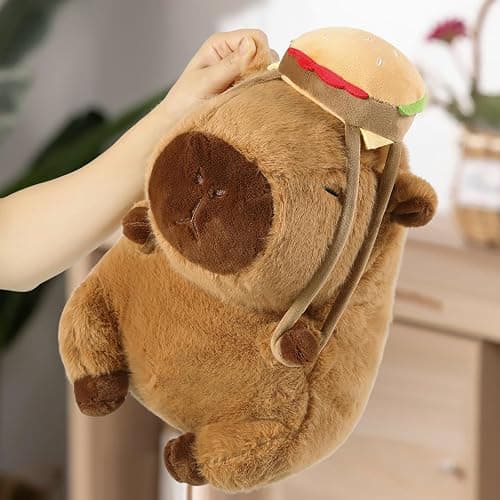 Ditucu Cute Capybara Plush with Hamburger Backpack Soft Capibara Stuffed Animal Plushies Toys Hugging Gifts for Kids Brown 9 inch thumbnail 7