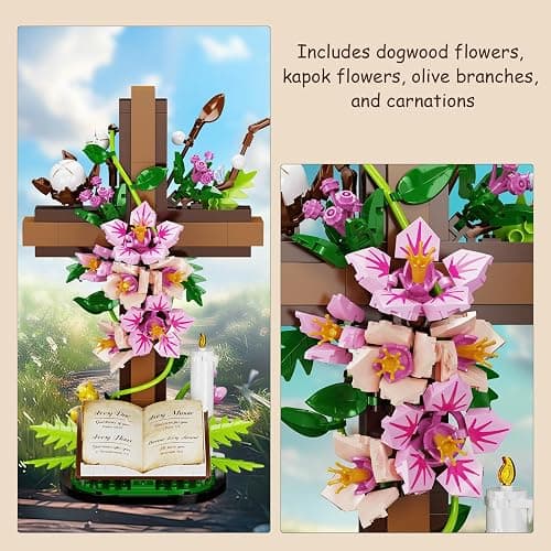 Jesus Cross Flower Building Set, Religious Cross Collectibles Compatible with Lego Jesus Catholic Building Toys,Christmas, Christian, Birthday Gifts for Mothers, Women or Adults (568 PCS) thumbnail 4