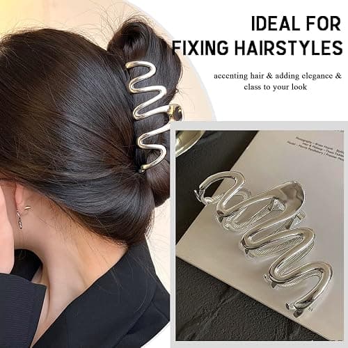 Muumoo Wavy Irregular Shape Metal Hair Clip, 1Pcs Silver Shark Claw Non-slip Head Clip - Elegant Hair Accessories for Daily Hair Accessories Decorations thumbnail 2