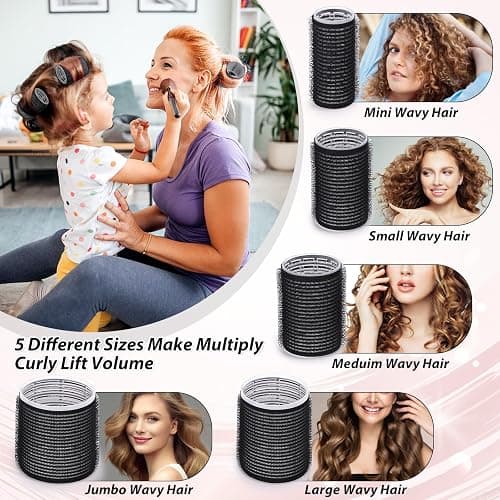 Thrilez 56PCS Hair Curlers Rollers with 5 Sizes 55mm 48 mm 40 mm 32 mm 25mm Jumbo Large Medium Small Rollers for Long Medium Short Thick Fine Lift Curler Volume, Hair Roller Set for DIY Hairdressing thumbnail 4