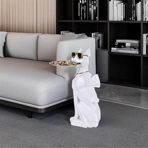 Resin Dog Side Table With Tray, Butler Statue Tissue Box, Accent End Table, Unique Sculpture, Geometric Statue, Funky Furniture for Home Decor Modern (White) thumbnail 5