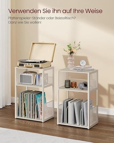 VASAGLE Plattenspieler-Ständer, 3 Etagen, Beistelltisch, Aufbewahrung von Schallplatten, bis zu 100 Alben, Tisch für Wohnzimmer, Schlafzimmer, vintageweiß LET275W01 thumbnail 6
