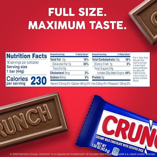 CRUNCH, Bulk 18 Pack, Milk Chocolate and Crisped Rice, Full Size Holiday Candy Bars, Stocking Stuffers, Individually Wrapped, 1.55 oz Each thumbnail 7