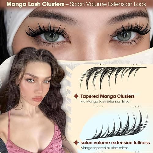 Manga Lash Clusters Fairy Eyelash Clusters 8-14mm Anime Cluster Eyelash Extension Natural Lashes Clusters Wispy Cluster Lashes Spiky Individual Lashes with Soft Band Eyelashes Clusters for Clean Girl thumbnail 3