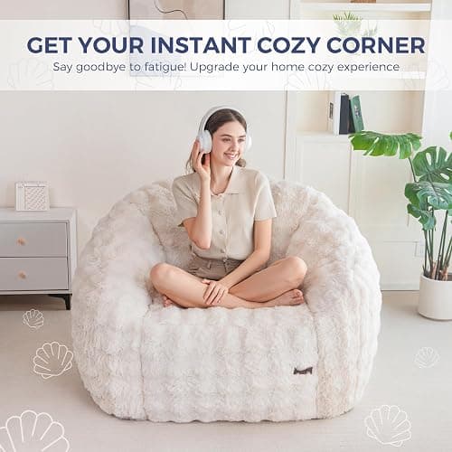 MAXYOYO Giant Bean Bag Chair for Adults, Stuffed Shell-Shaped Large Bean Bag Couch, Cozy Living Room Chair with Filler, Floor Sofa Lazy Sofa for Bedroom Living Room, Beige thumbnail 9