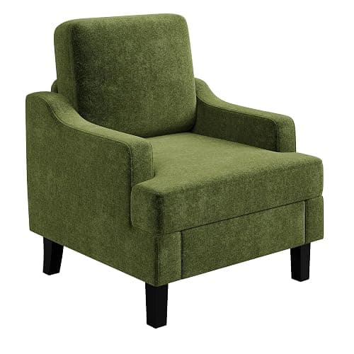 Garvee Green Comfy Accent Chair, Upholstered Armchair for Living Room | Mid Century Modern Style Sofa Chair with Solid Wood Legs, Chenille Reading Chair for Small Space, Waiting Room, Apartment - Image 1