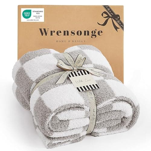 WRENSONGE Soft Checkered Throw Blanket for Couch-Cozy Warm Knitted Blankets | Lightweight Warm Fluffy Decor for Women, Mom, Her & Girls, Sofa, Chair, Bed, 50x70in,Light Grey - Image 1