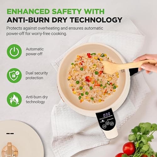 NutriChef 1.6 QT Portable Electric Rice Cooker & Lunch Maker | Multi-Functional & Non-Stick Ceramic Coating | Digital Control Panel | 6 Cook Functions: Rice, Soup, Stew, Porridge & More | White thumbnail 6