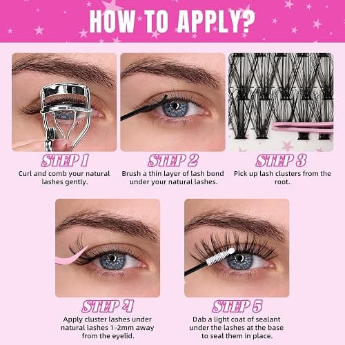 Lash Clusters Kit 320 Pcs DIY Individual Cluster Lashes D Curl Lash Extension Kit with Eyelash Bond and Seal, Remover, Tweezers Applicator Tool for False Eyelash Cluster Kit(20D+40D, Mix9-16mm Kit) thumbnail 6