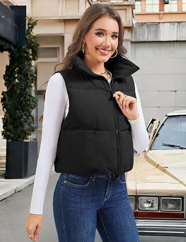 YUCOLEN Women's Crop Puffer Vest Lightweight Warm Outerwear with Fashion Stand Collar Zip Up Padded Cropped Jacket Coat thumbnail 7