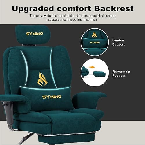 Symino Gaming Chair with Footrest, Up/Down Armrests, Suede Fabric Ergonomic Office Chair, 155° Recline Computer Chair for Desk, Green thumbnail 5