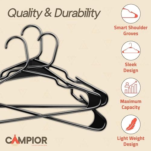 Black Plastic Hangers 5 Pack– Heavy-Duty Plastic Hangers Slim and Space-Saving, Durable and Lightweight PP with Non-Slip Shoulder Notches for Slip Dresses, Suits, Jackets & Camisoles thumbnail 5