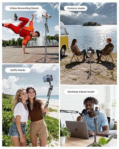72" Phone Tripod, Tripod for iPhone with Wireless Remote Control, Portable Selfie Stick for iPhone, Live Streaming, Video Recording, Compatible with Cell Phones, Cameras thumbnail 7