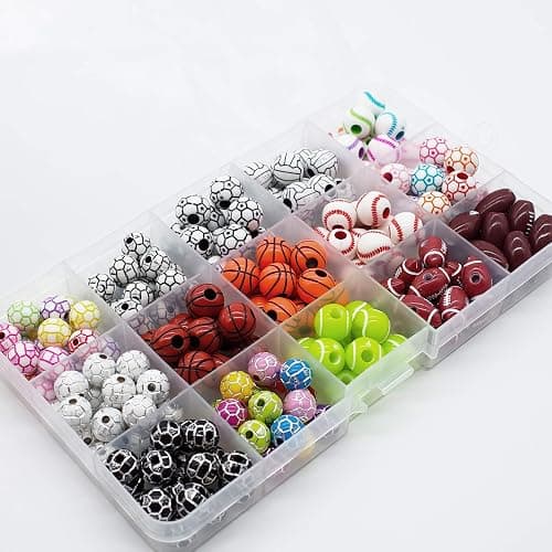 15 Styles Sports Beads Football Baseball Basketball Tennis Volleyball Soccer with 1 Roll of Elastic Rope and a Plastic Box for DIY Bracelet Necklace Making thumbnail 4