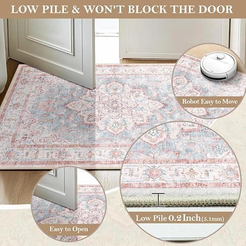 CAPALOCA Machine Washable Rugs Nursery Rug 5x7 Cute Girl Non Slip Low Pile Water Repellent Soft Print Pattern for Bedroom Indoor Decor Kids Playroom Pinkblue thumbnail 6
