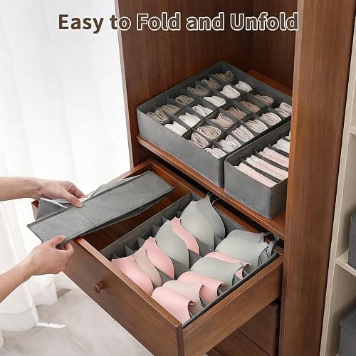Garvee 12 Pack Underwear Drawer Organizers, 116 Cells Dresser Drawer Divider Bins for Baby Clothes, Underwear, Bra, Sock, Foldable Fabric Closet Organizer for Bedroom, Nursery, Grey thumbnail 7