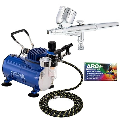 Master Airbrush Multi-Purpose Gravity Feed Air Brush Kit with Air Compressor - Model G22 Gravity Feed Dual-Action Airbrush with 1/3 oz. Fluid Cup and 0.3 mm Tip, Hose, 1/5hp Compressor - Image 1