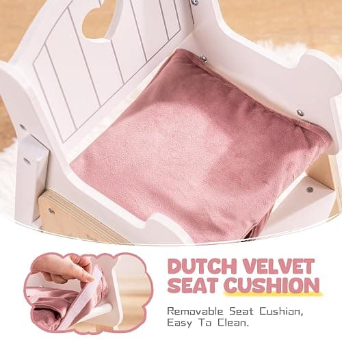 ROBUD Play High Chair, Pretend Play High Chair | with Cushion, Movable Table, Wooden Baby Doll Accessories, Fits 18-20 Inch Dolls, White thumbnail 9