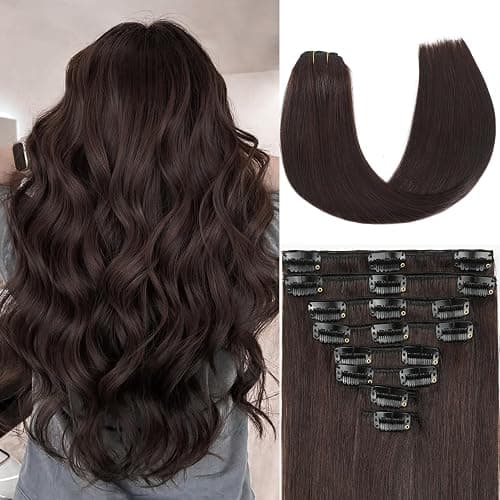 ZNXDJXE Dark Brown Clip in Hair Extensions Real Human Hair Invisible Seamless Remy Human Hair Clip in Extensions for Women 18 Inch 100g, 8pcs Per Set with Double Weft - Image 1