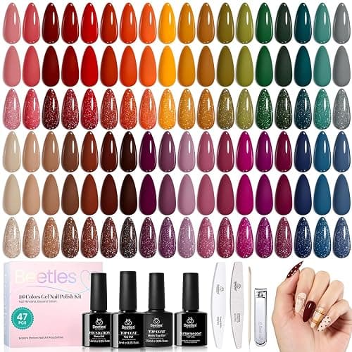 Beetles Fall Gel Polish Set, Waltz of Leaves Collection, 36 Autumn Colors | Purple Green Colors Gel Polish Set With Base and Glossy Matte Glitter Top Coat Soak Off UV Led Gifts for Women - Image 1
