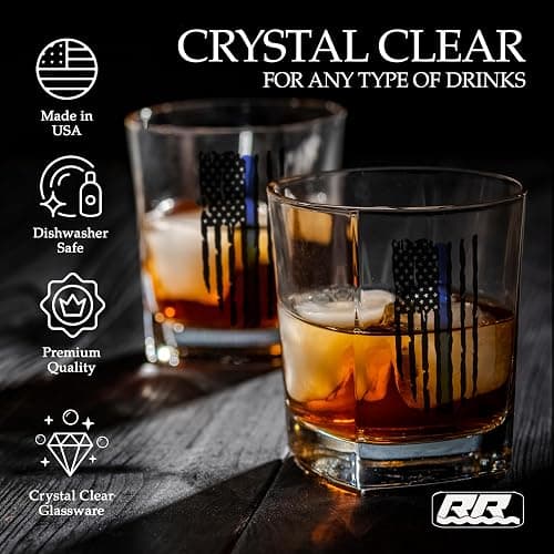 Rogue River Tactical Blue Line Tattered Flag Police Officer Whiskey Decanter Gift Set With 2 Glasses Custom Gift For Men Dad Father's Day PD Police Officer thumbnail 6