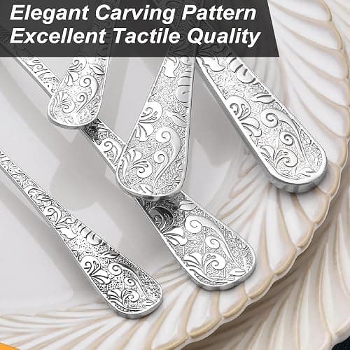 Runfly Vintage Carved Stainless Steel 20 Pieces Flatware Set, Silverware Set, Modern Embossed Cutlery Set Utensils Including Fork Spoon and Knife thumbnail 7
