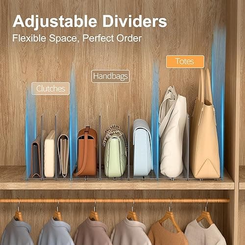 SortNStore Bag & Purse Organizer for Closet: Adjustable Clear Handbag Storage Shelf - Plastic Clutch Dividers for Closet Organizers and Storage - Keep Carteras & Pocketbook Upright thumbnail 5
