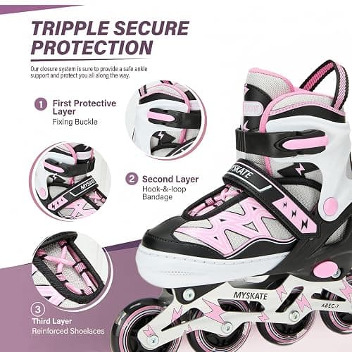 Lightning Adjustable 4 Sizes Inline Skates with Full Light up Wheels | Adjustable Roller Blades for Girls Boys Kids Ages 4-8 8-12 Inline Skates with Birthday Gift for Women Men Beginners thumbnail 4