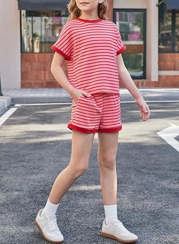 blibean Girls Summer Clothes Sets Kids Textured Striped Outfits Size 6-15 Years thumbnail 5