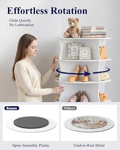 Kitsure Shoe Rack - 7-Tier Rotating Shoe Rack Tower, 360° Revolving Display & Storage Solution with Lazy Susan, Space-Saving Shoe Rack for Entryway, Closet, Bedroom, White thumbnail 8