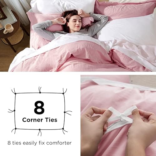 Bedsure Pink Duvet Cover Queen Size - 3 Pieces Prewashed Cotton-Like Extra Soft Bedding Set, Includes 1 Duvet Cover 90x90 Inches with Zipper Closure & 2 Pillow Shams, Comforter Not Included thumbnail 7