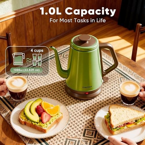 DmofwHi Gooseneck Electric Kettle(1.0L), 100% Stainless Steel BPA Free Classic Pour Over Coffee Kettle | Tea Kettle - Green thumbnail 6