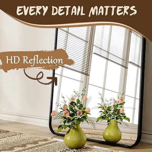XRAMFY 56"x21" Floor Full Length Mirror Standing Full Body Rounded Corner Rectangle Mirrors with Stand Hanging Wall Mounted Leaning Bedroom Living Room Bedroom Cloakroom,Black thumbnail 6