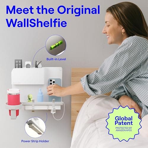 WallShelfie Bedside Wall Organizer & Dorm Decor for Dorm Room - White | Dorm Room Essential, Floating Bedside Shelf Wall Mount Organizer, Remote Control Holder, Cool Teen Girls Trendy Stuff, thumbnail 3