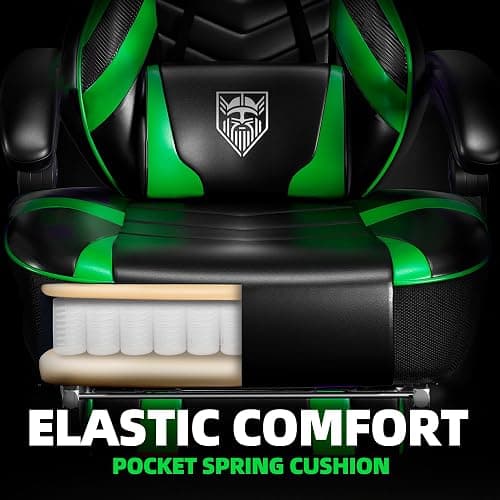Vonesse Gaming Chair, Big and Tall Gaming Chair with Footrest and Massage, Gaming Chairs for Adults with Lumbar Support, Ergonomic High Back Computer Chair with Pocket Spring Cushion (Green/Black) thumbnail 5