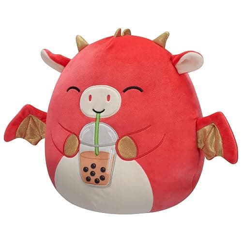 Squishmallows Original 12-Inch Baiden Red Dragon with Boba Drink - Official Jazwares Plush (Medium-Sized) - Red Dragon thumbnail 4