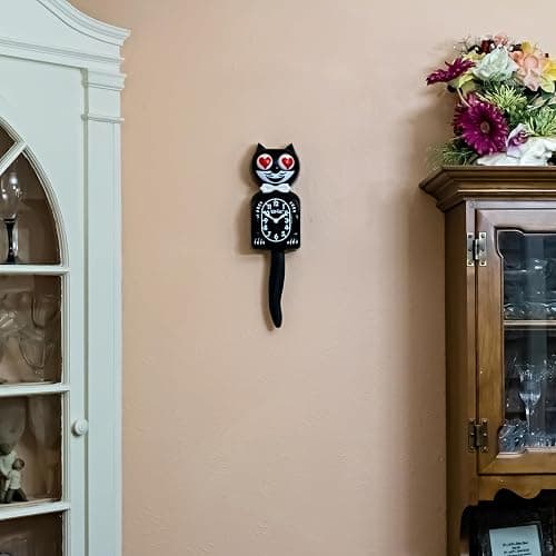 KIT CAT Klock Classic Black with Heart Eyes - Iconic Cat Clock with Moving Heart Eyes and Tail, Battery Operated Wall Clock, Made in USA, Perfect for Home Decor, Mid-Century Modern Clock, Unique Gift thumbnail 2