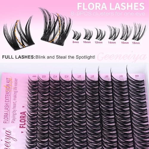 Geeneiya FLORA Lash Clusters, 8-18MM Wispy Eyelash Clusters, Natural Cluster Lashes for Beginners, Waterproof Cluster Eyelash Extensions DIY Lashes (Not Kit) thumbnail 6