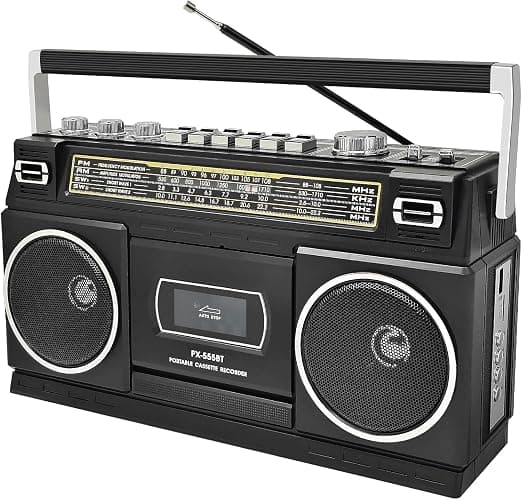 Cassette Player Boombox with Bluetooth, AM/FM/SW Radio & Record to USB, 24W Stereo Sound, 4 Power Modes, Portable Retro Stereo for Indoor Outdoor, Classic Black - Image 1