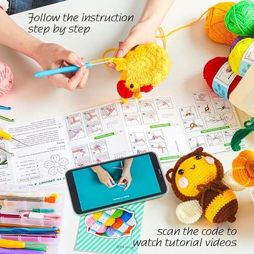 INSCRAFT Crochet Kit for Beginners Adults, 30 Acrylic Yarn Skeins 1650 Yards Yarn, 105 PCS Crochet Kit with Hooks Set,Includes Canvas Tote Bag, Ideal Starter Pack for Professionals thumbnail 2