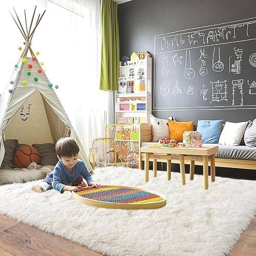 Pionblank 8x10 Rug for Living Room, Fuzzy Plush Large Area Rug, Fluffy Modern Shag Non Slip Soft Furry Carpet for Bedroom Kids Room Nursery Teens Dorm Home Decor, Cream White | Soft, Plush, Fuzzy, Fluffy, Non Slip, Modern, Furry, Carpet, Home Decor thumbnail 4
